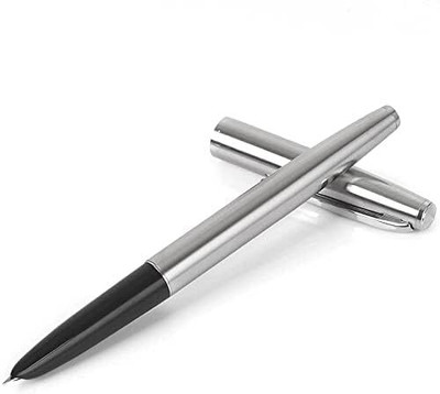 e-Globex World 911 Fountain pen Pure Silver Steel Fountain Pen with 0.38mm Extra Fine Nib Fountain Pen(Ink Color - Black)
