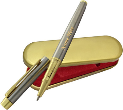 UJJi Steel Roller Pen with Name Print Golden Clip Roller Ball Pen(Ink Color - Blue )