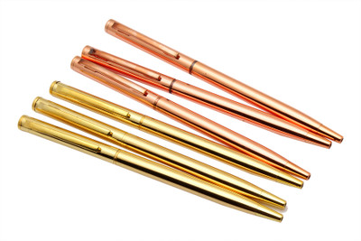 Ledos Super Slim Gold & Rosegold Metal Body Twist Mechanism Ball Pen(Pack of 6, Ink Color - Blue Refill)