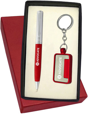UJJi Lawyer/Advocate Logo Half Chrome Plated Red Body Pen with Keychain Pen Gift Set(Pack of 2, Ink Color - Blue )