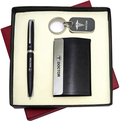 UJJi 3in1 Dcotor Logo Set with Black Body Ball Pen, Keychain and ATM Card Holder Pen Gift Set(Pack of 2, Ink Color - Blue )