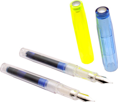 Ledos PaiLi 007 Mini Blue & Neon Yellow Transparent Fine Nib Fountain Pen(Pack of 2, Ink Color - Cartridge System)