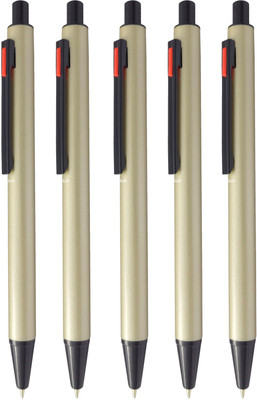 UJJi Nickel Satin Colour with Black Color Clip Ball Pen(Pack of 5, Ink Color - Blue )