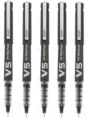 PILOT Hi-Tecpoint 0.5mm V5 Cartridge System Roller Ball Pen(Pack of 5, Ink Color - Black)