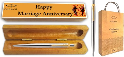 PARKER JOTTER LONDON SS GT BP With Wooden Happy Marriage Anniversary Gift Box & GiftBag Ball Pen(Blue)