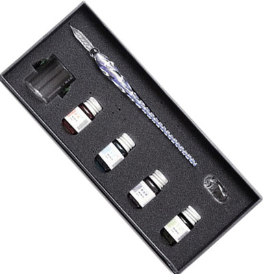 Levin Crystal Glass Dip Fountain Pen with 4 Ink Set Calligraphy(Ink Color - multicolur)