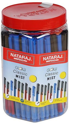 NATARAJ Glow Classic Mist Ball Pen | Comfortable Writing with Non Fading Ink Ball Pen(Pack of 100, Ink Color - Blue)