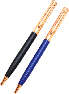 Lestylo Executive 8012 Black & Blue Twist Mechanism Fine Tip With Rose Gold Trims Gift Ball Pen(Pack of 2, Blue)