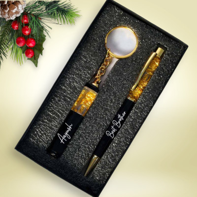 Mizi Craft Golden Crystal Black Zari Pen With Keychain Ball Pen(Pack of 2, Ink Color - Blue)