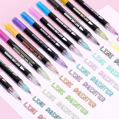 GEEMU Geemu Outline Pen/Double Pen/ Fineliner Pen(Pack of 12, Ink Color - 12 Multi Colors)