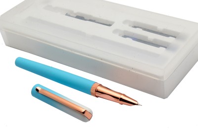 Ledos Luoshi 3850 Matte Sky Blue Metal Body With Rose Gold Trims & Hooded Fine Nib Fountain Pen(Converter System)