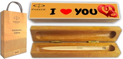 PARKER GALAXY GOLD GT BP With Wooden I Love You Wishing Gift Box and Gift Bag Ball Pen(Blue)