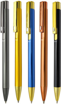 UJJi Shiny Gloss Finish Multi Colour Metal Pack of 5 Ball Pen(Pack of 5, Ink Color - Blue)