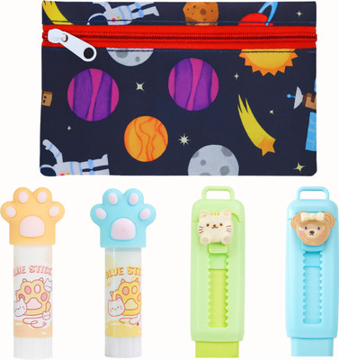 Ikko Bear And cat Stationery Set(Pack of 5, Ink Color - Multicolor)
