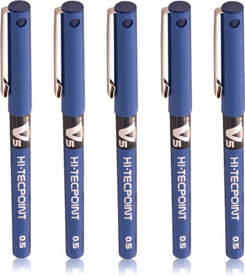 PILOT V5 (Blue- 5) Roller Ball Pen(Pack of 5, Ink Color - Blue)