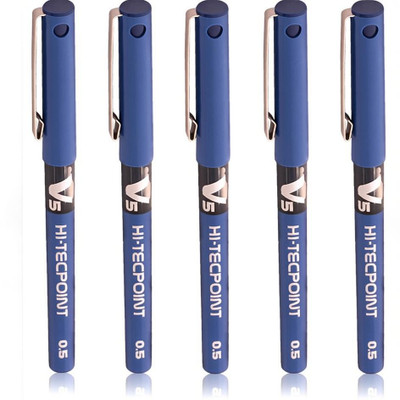 PILOT V5 (Blue- 5) Roller Ball Pen(Pack of 5, Ink Color - Blue)