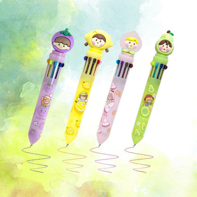Radhya Accessories Cartoon Colorful Ballpoint pen for School (Pack of 2) Cartoon 10 colors Ball Pen(Pack of 2, Ink Color - 10 in 1)