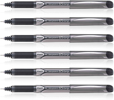 EXITANCE Hi-tecpoint V5 Grip Pen Black Multi-function Pen(Pack of 6, Ink Color - Black)