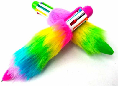 cutetoys rainbow fur pen with 6 ink colors for kids pack of 2 ball pen Ball Pen(Pack of 2, Ink Color - Multicolor)