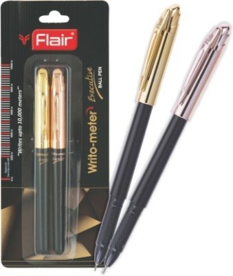 FLAIR Writometer Rose Gold & Gold Executive Ball Pens | Advanced Fluid Ink System Ball Pen(Pack of 2, Ink Color - Blue)