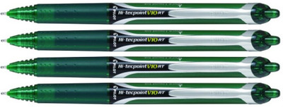 PILOT Hi-Tecpoint V10 RT 1.0MM Broad Tip Roller Ball Pen(Pack of 4, Ink Color - Green)