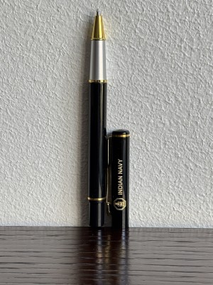 KING & I Black/Golden Color Combination Metal Body Roller Indian Navy Symbol Ball Pen(Pack of 10, Ink Color - Blue)