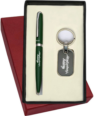 UJJi 2in1 Happy Anniversary Printed Matte Finish Green Colour Ballpen and Keychain Pen Gift Set(Pack of 2, Ink Color - Blue )