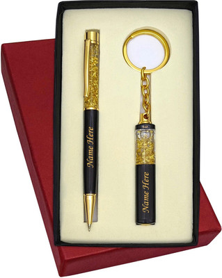 UJJi Name Customized Golden Gel Filler Brass Material Pen Gift Set(Pack of 2, Ink Color - Blue)