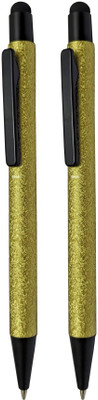 UJJi Textured Body Golden Color Retractable Pen Comes with Stylus Ball Pen(Pack of 2, Ink Color - Blue )