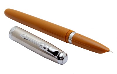 Ledos Jinhao 86 Light Brown Acrylic With Stainless Steel Cap & Hooded Fine Nib Fountain Pen(Ink Color - Converter System)