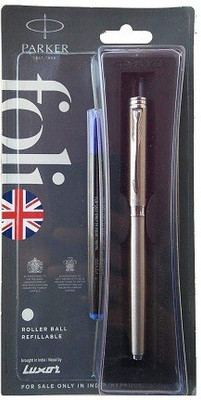 PARKER Folio Stainless Steel CT Roller Ball Pen(Ink Color - Blue)