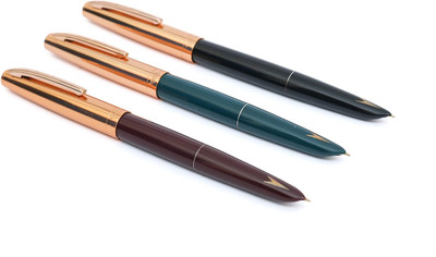 EDigiWolrd Hero Pen 329 Original Fountain Pen Iridium Tipped Fine Nib Gold Cap Fountain Pen(Pack of 3, Ink Color - Black, Green, Maroon)