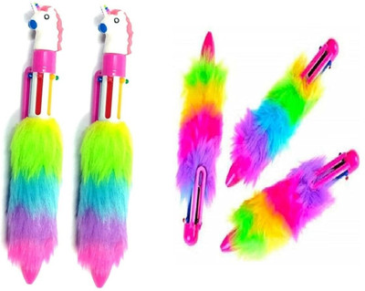 Freedy Fur Pen with 6 Different Ink Colors For Kids Pack Of 5pc Ball Pen(Ink Color - Multicolor)