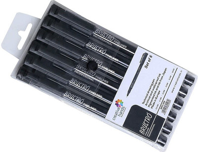 BRuSTRO Professional Pigment Based Technical Fineliner Pen(Pack of 6, Ink Color - Black)