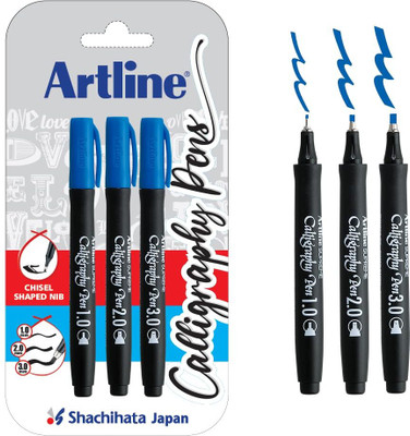 SunriseTrading Calligraphy Pen 1.0 Calligraphy(Pack of 3, Ink Color - Blue)