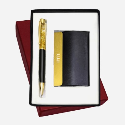 UJJi 2in1 Set in Golden Gel Filled Brass Body Pen with ATM Card Holder Pen Gift Set(Pack of 2, Blue Ink)