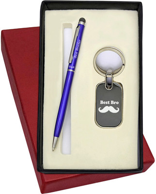 UJJi 2in1 Bst Bro Engraved Blue Slim Design Pen and Keyring Pen Gift Set(Pack of 2, Ink Color - Blue )
