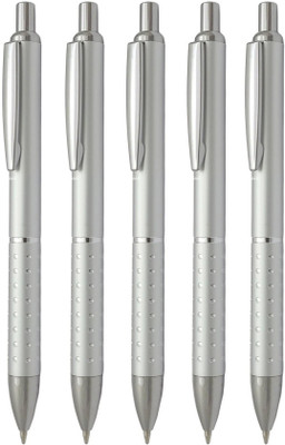 UJJi Silver Colour Metal Pack of 5pcs Metal Ball Pen(Ink Color - Blue )