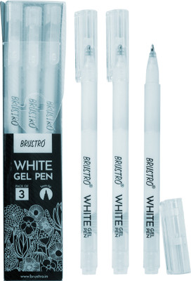 BRuSTRO White Gel Pen Pack of - 3. Tip Size - 1 mm Gel Pen(Pack of 3, Ink Color - White)