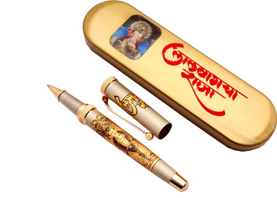 Ledos Ganesha Lalbaugcha Raja Engraved On Metal Body With Box Roller Ball Pen(Ink Color - Blue Refill)