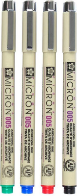 SAKURA PIGMA MICRON 005 ESSENTIAL COLORS Fineliner Pen(Pack of 4, Ink Color - Black, Red, Blue, Green)