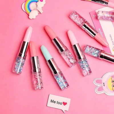BM ENTERPRISES Glitter Lipstick Pen Gel Pen Makeup Artist Pen for Kids Beauty multicolor Pen Gift Set(Pack of 8, Ink Color - Blue)