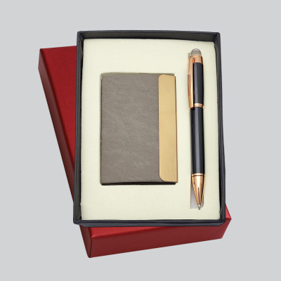 UJJi Top Stone Rose Gold Pen with ATM/CREDIT/DEBIT Card Holder Pen Gift Set(Pack of 2, Ink Color - Blue)