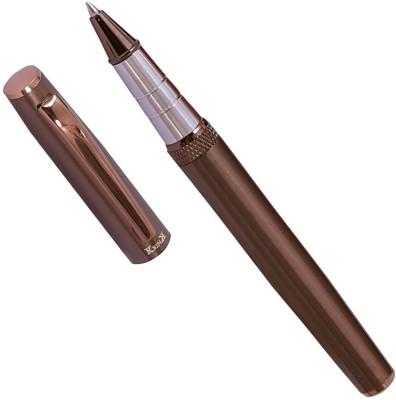 Krink KNP_PEN_R050 Unique Design with brown Color Combination Metal Body Roller Ball Pen(Ink Color - Blue)