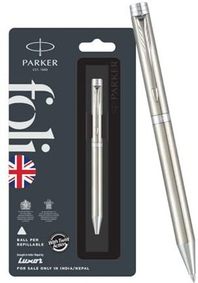 PARKER FOLIO (IPM-6) SS Chrome Trim Ball Pen(Ink Color - Blue)