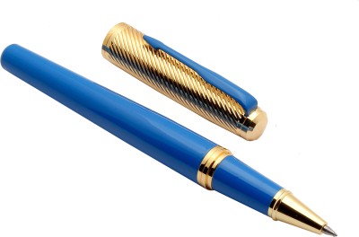 Ledos Dikawen 8077 Golden & Blue Metal Body Arrow Clip Roller Ball Pen(Blue Refill)