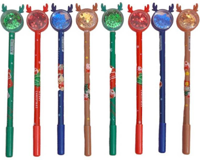 AMANVANI Cute Christmas Deer Shaped Gel Pen Deer Animals Gel Pens Glitter Gel Pen Gel Pen(Pack of 8, Ink Color - Blue)