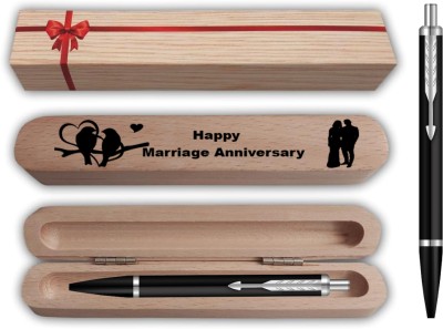 PARKER Latitude Matte Black CT Ball Pen with Engraving Marriage Anniversary Gift Box Ball Pen(Blue)