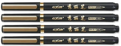 GXIN Calligraphy Black Brush Pen Set | Pigment Ink for Lettering Drawing Illustrators Calligraphy(Pack of 4, Ink Color - Black)