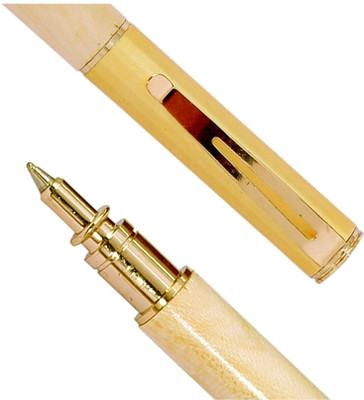 Krink KNP_PEN_R051 Wooden Roller Pen with Golden cap Roller Ball Pen(Ink Color - Blue)